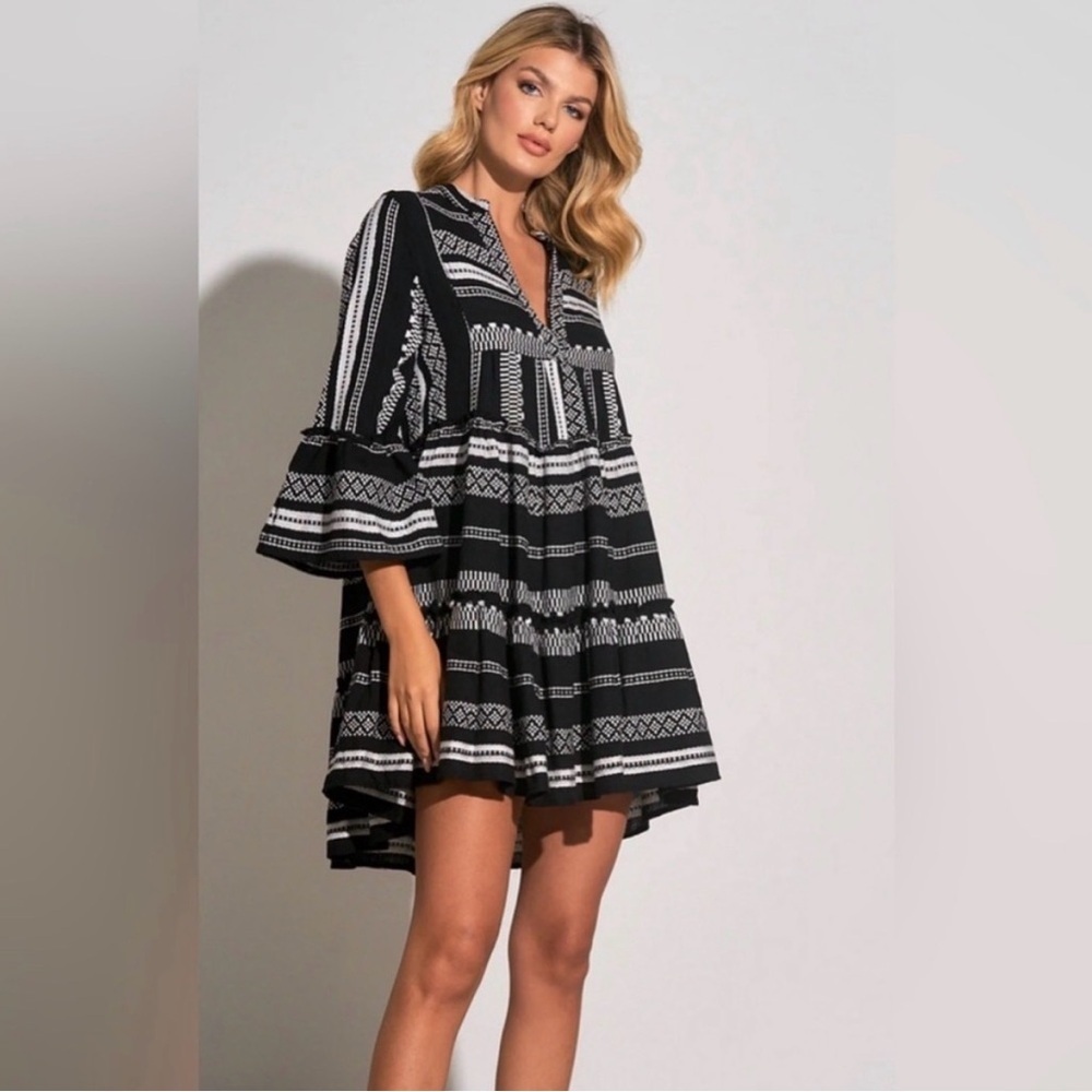 Elan Black and white embroidered cotton Chateau Dress XS
